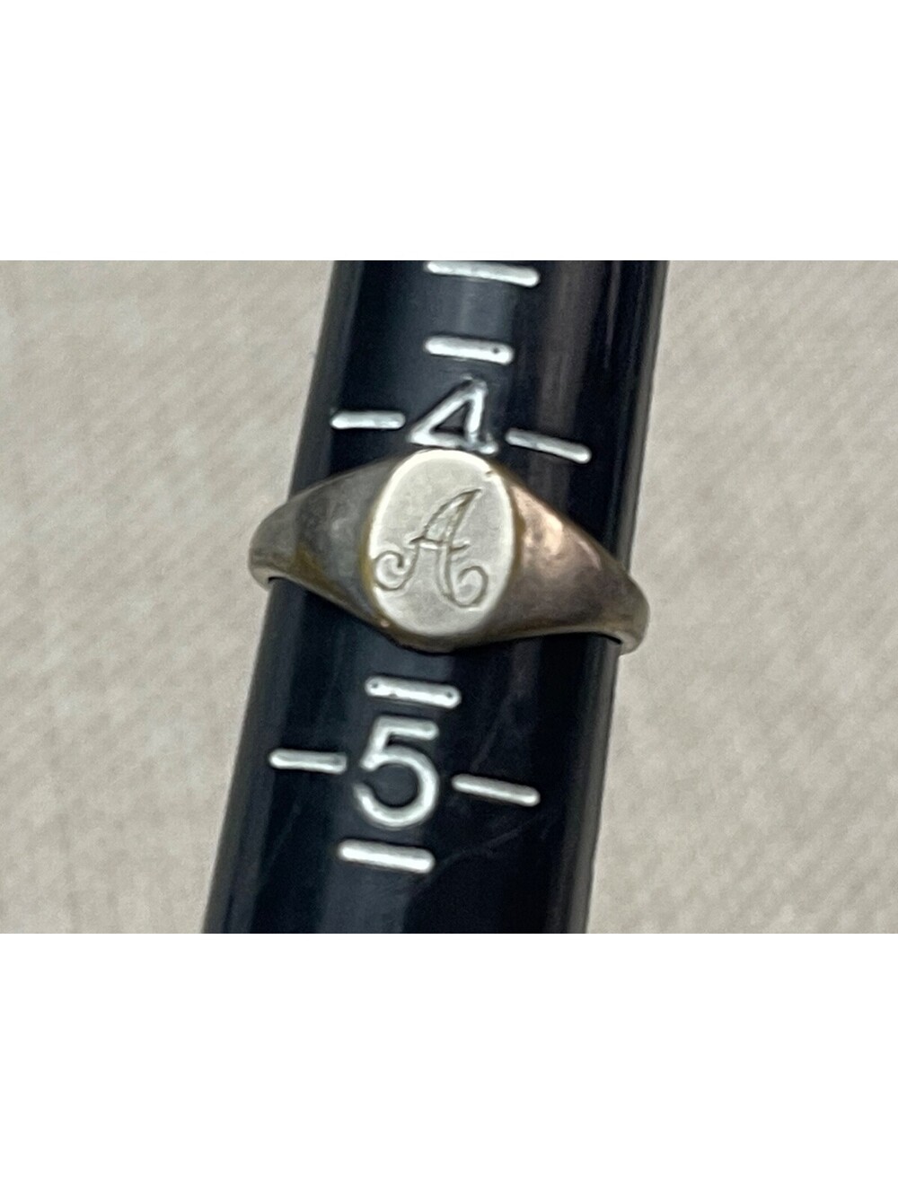 Art Deco Silver Plated Brass Ladies "A" Signet Ring sz 4.5